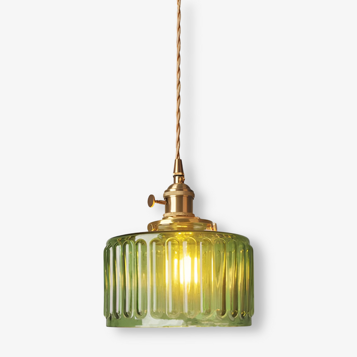 Vardagsrumslampa: beige cylindrisk pendellampa i elegant vintage design.
