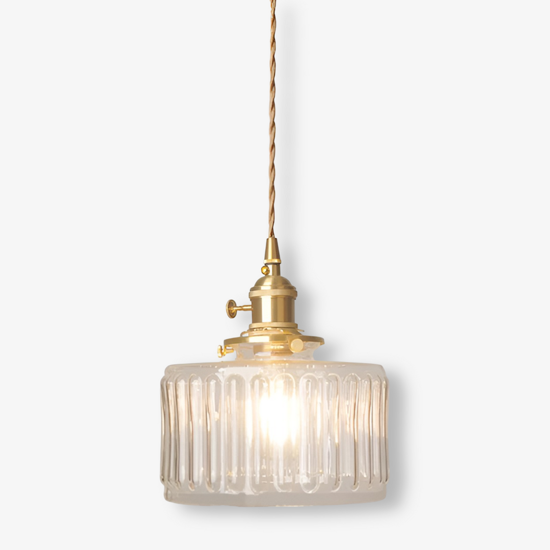 Sovrumslampa: grön cylindrisk hänglampa med justerbar höjd och vintage look.