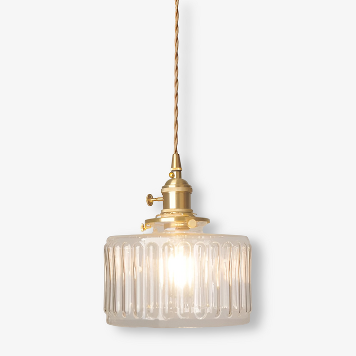Sovrumslampa: grön cylindrisk hänglampa med justerbar höjd och vintage look.