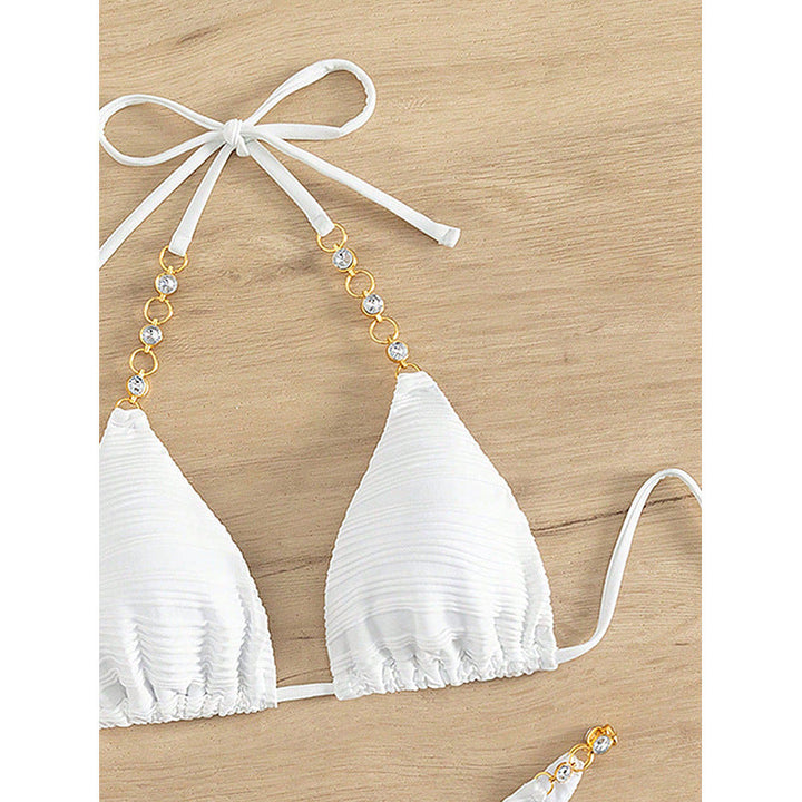 Snabbtorkande damtriangelbikini med exklusiva smyckesaccenter, en elegant och trendig badkläder.