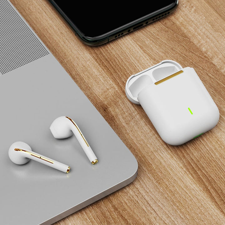 "Eleganta in-ear trådlösa Bluetooth-hörlurar i olika färger, med högkvalitativt ljud och bekväm passform för musikälskare."