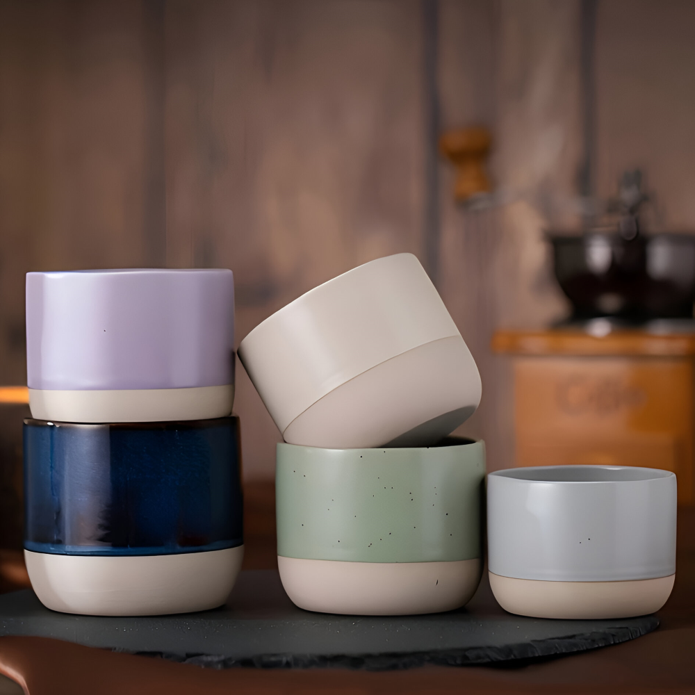 Stapelbara eleganta keramikmuggar, set med 4 kaffekoppar. Smart förvaring för ditt porslin.