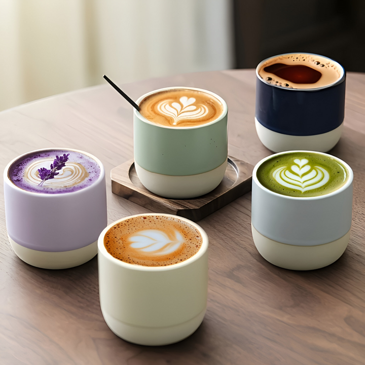 Fyrpack eleganta keramikmuggar för kaffe och te, stilren design. Perfekt dryckesglas för hemmet.