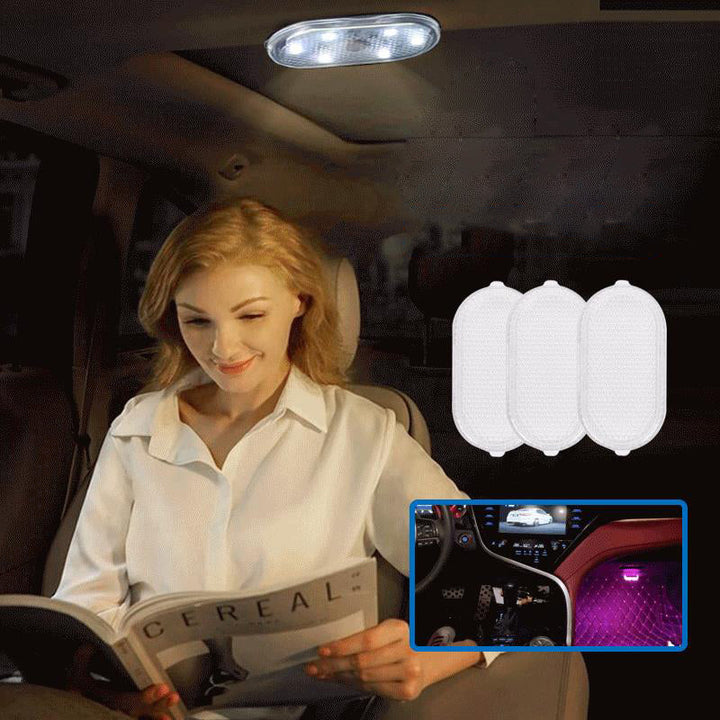 "Eleganta LED-bilbelysningsljus med touch sensor, kompakt design och klar belysning för smidig användning i bilen."