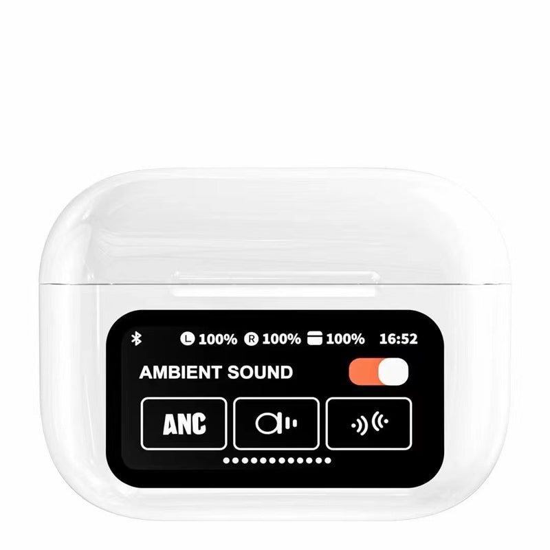 "Eleganta trådlösa bluetooth-öronsnäckor med brusreducering och LED-display för premium ljudupplevelse och stil."
