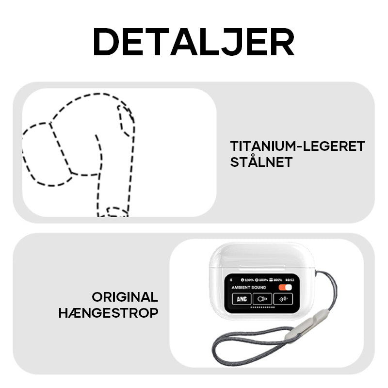 "Eleganta trådlösa bluetooth-öronsnäckor med brusreducering och LED-display för premium ljudupplevelse och stil."