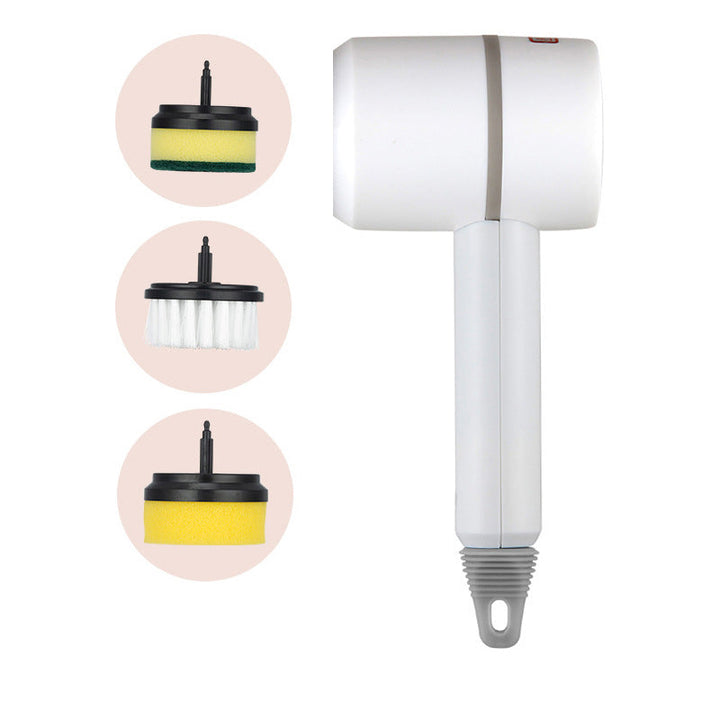 Elektrisk handhållen rengöringsborste, vit/grön/rosa, ergonomiskt grepp, roterande borsthuvud för effektiv rengöring.