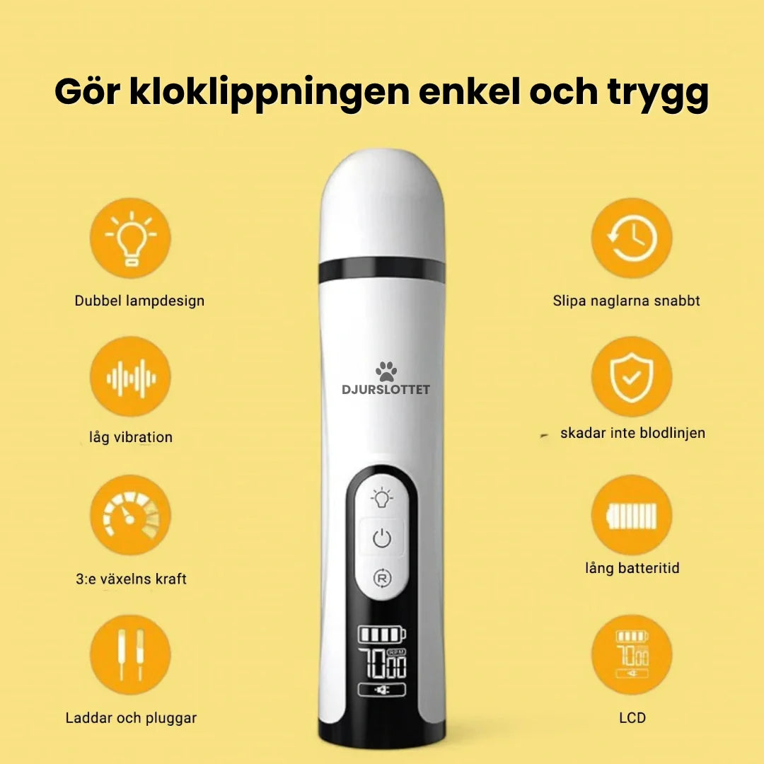 Högkvalitativ elektrisk kloslip för husdjur. Med LED-ljus för precision, tyst & uppladdningsbar.