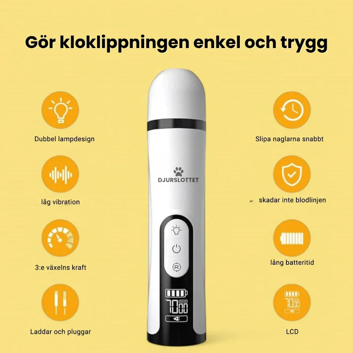 Högkvalitativ elektrisk kloslip för husdjur. Med LED-ljus för precision, tyst & uppladdningsbar.