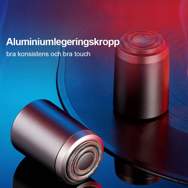 "Elektrisk minirakapparat för män, kompakt design, IPX7 vattentät med 25 blad för effektiv rakning, aluminiumlegering."