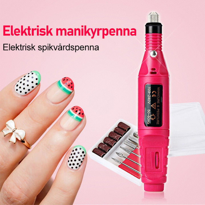 Elektrisk nagelborr i rosa, ergonomisk design för manikyr med justerbar hastighet, idealisk för nagelvård och konst.