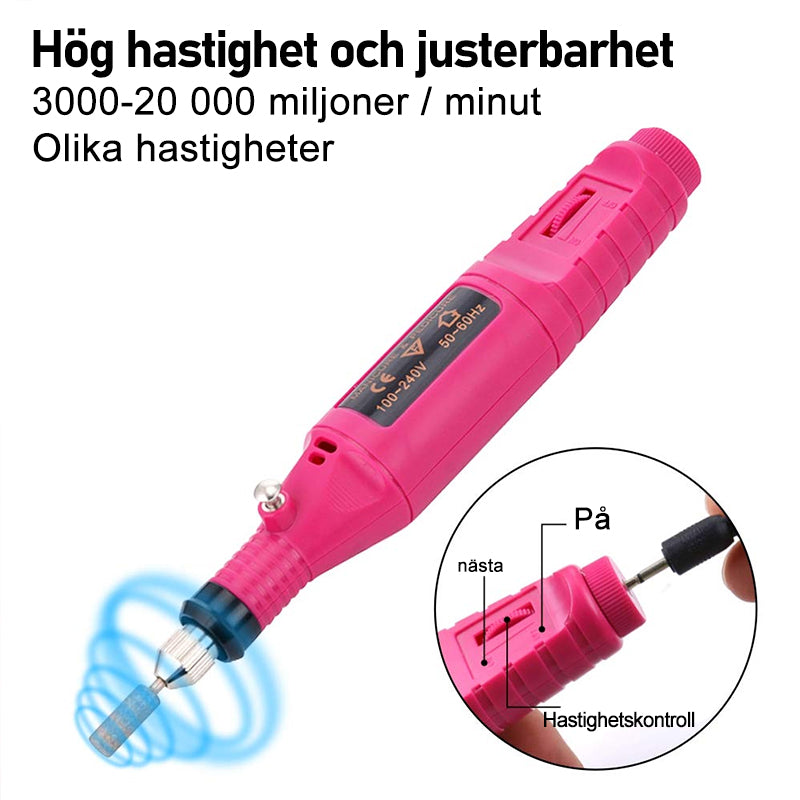 Elektrisk nagelborr i rosa, ergonomisk design för manikyr med justerbar hastighet, idealisk för nagelvård och konst.