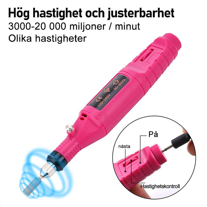 Elektrisk nagelborr i rosa, ergonomisk design för manikyr med justerbar hastighet, idealisk för nagelvård och konst.