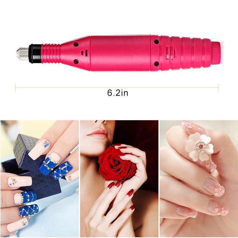 Elektrisk nagelborr i rosa, ergonomisk design för manikyr med justerbar hastighet, idealisk för nagelvård och konst.