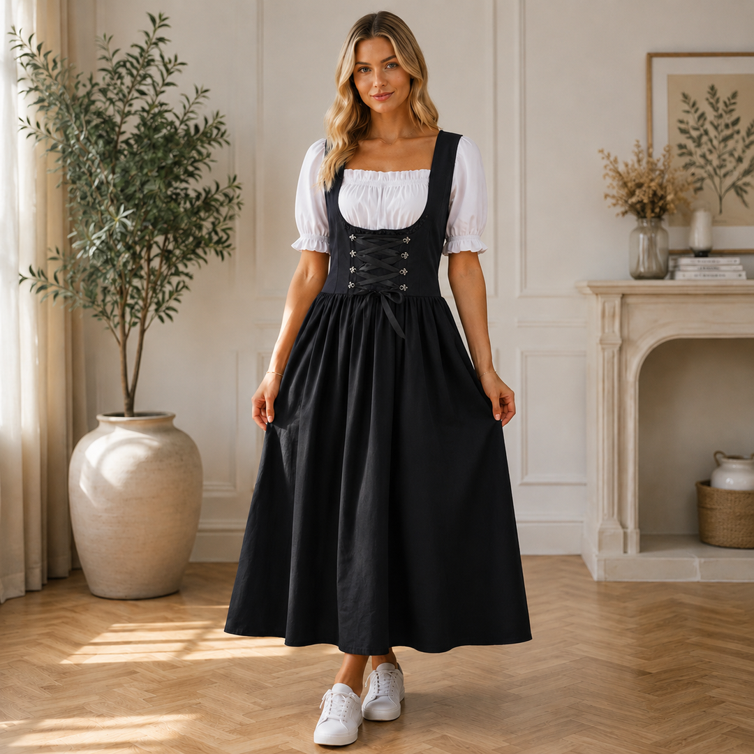 Svart dirndl för dam – traditionell Oktoberfest-klänning