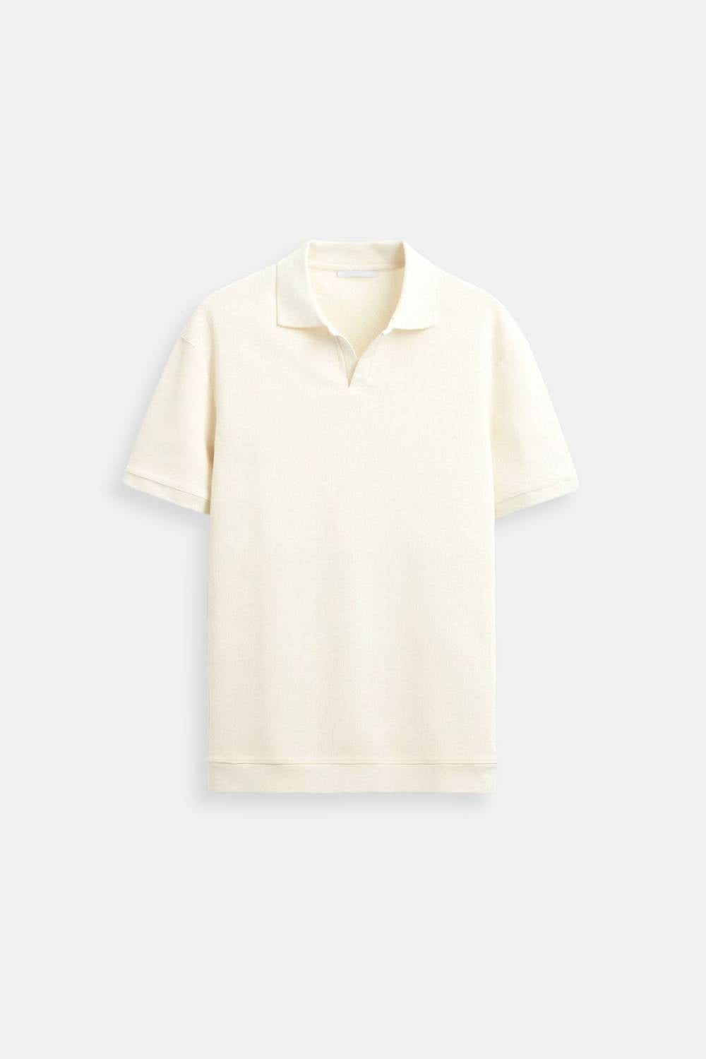 Herrars strukturerade polotröja i beige färg med kort ärm