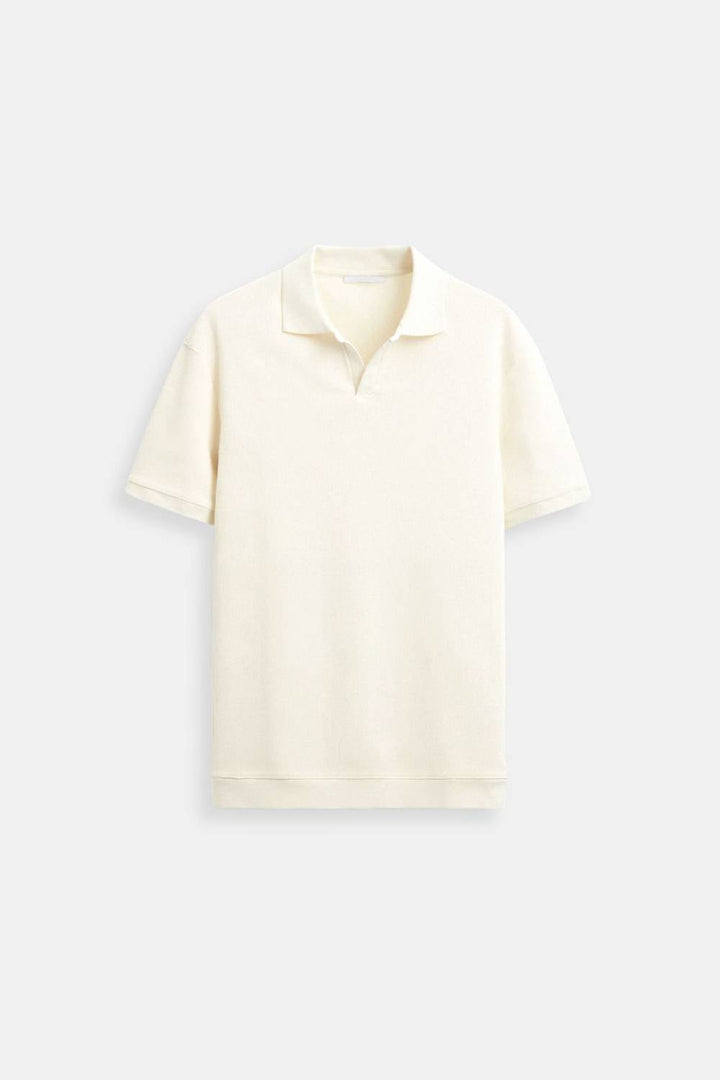 Herrars strukturerade polotröja i beige färg med kort ärm