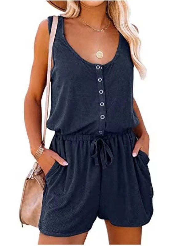Stilren kort damjumpsuit utan ärmar, ett utmärkt val för sommarkläder och vardagsbruk.