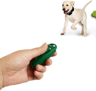 Gul hundklicker med handledsrem för smidig positiv förstärkning under hundträning.