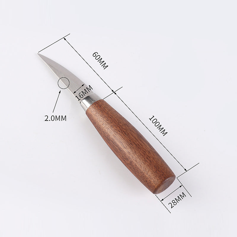 Ergonomisk böjd sniderkniv för träbearbetning, ultraskarpt krokslipat blad och ergonomiskt grepphandtag för precision.