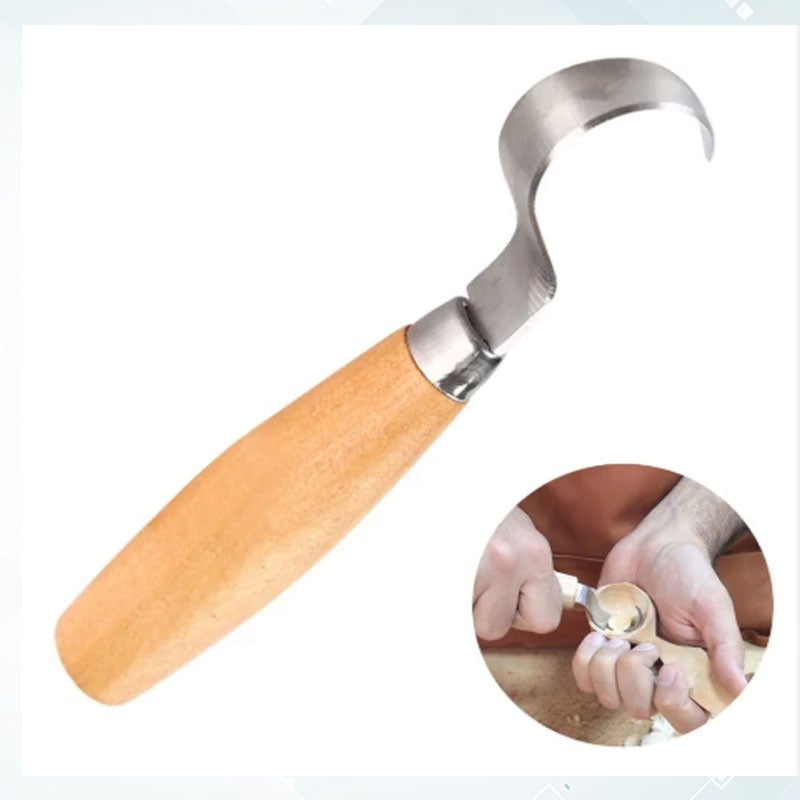 Ergonomisk böjd sniderkniv för träbearbetning, ultraskarpt krokslipat blad och ergonomiskt grepphandtag för precision.