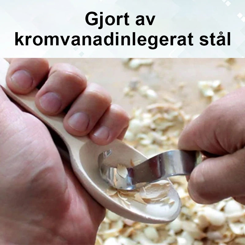 Ergonomisk böjd sniderkniv för träbearbetning, ultraskarpt krokslipat blad och ergonomiskt grepphandtag för precision.