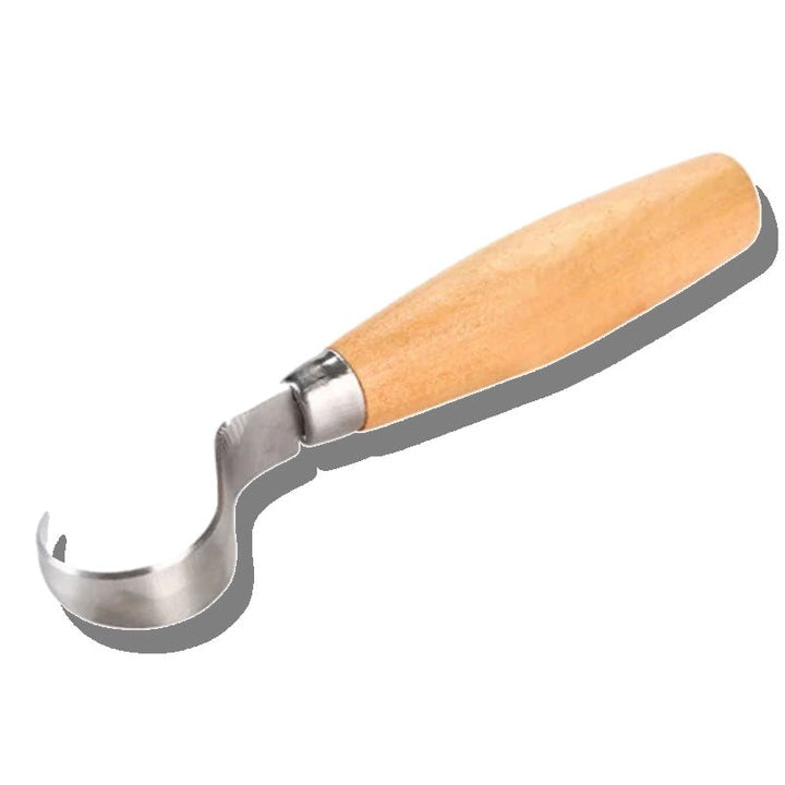 Ergonomisk böjd sniderkniv för träbearbetning, ultraskarpt krokslipat blad och ergonomiskt grepphandtag för precision.