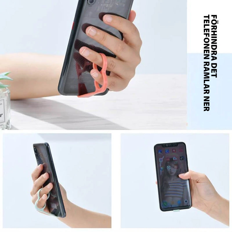 Ergonomiskt fingerstöd för mobiltelefoner med starkt stöd, lätt design, passar de flesta telefoner och surfplattor.