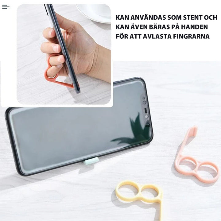 Ergonomiskt fingerstöd för mobiltelefoner med starkt stöd, lätt design, passar de flesta telefoner och surfplattor.