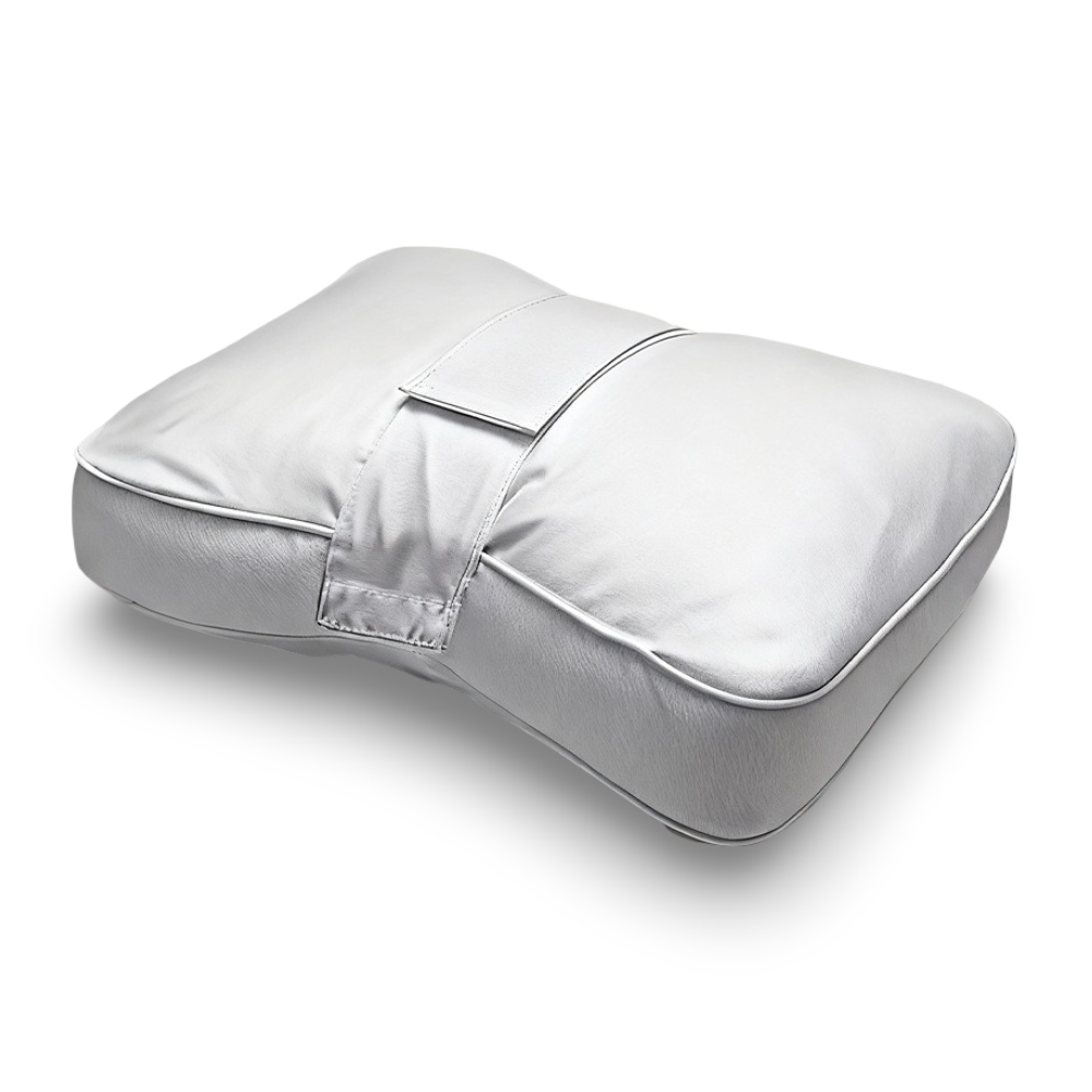 Detalj av ergonomisk knäkudde. Visar konturer för knän och ben, ger sidosovare optimal sömnkomfort.
