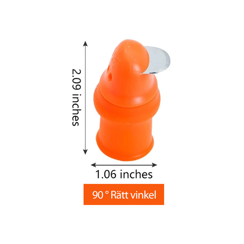 "Ergonomisk orange fingerkniv med rostfritt stålblad för effektiv grönsaksskörd i trädgården."