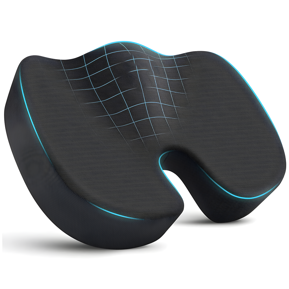 Memoryskum sittkudde för ryggstöd. Ergonomisk form för smärtlindring och bättre posture.