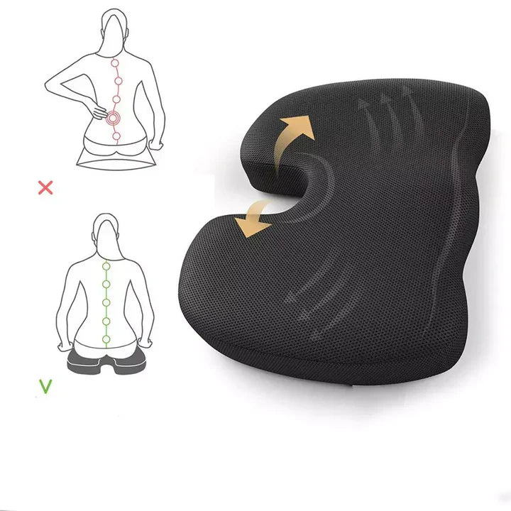 Sittkudde med minneskum och gelkärna, ergonomisk design för tryckavlastning & bättre ryggstöd i alla stolar.