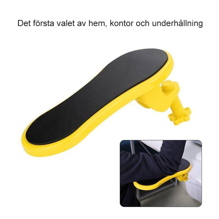 Ergonomiskt armstöd för skrivbord, gul, minskar belastning, förbättrar hållning vid datorarbete.