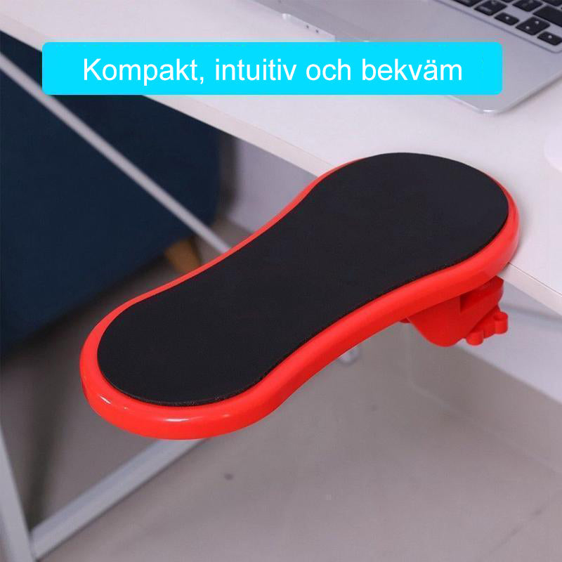 Armstöd fäst vid ett skrivbord, visar rotationsfunktionen.