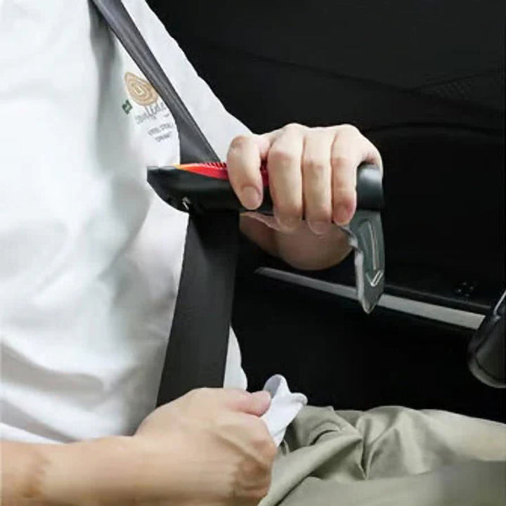 "Ergonomiskt bilhandtag, robust aluminiumlegering, orange och blå för enkel in- och urstigning, säker bilaccessoar."
