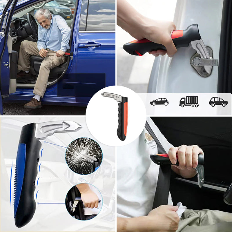 "Ergonomiskt bilhandtag, robust aluminiumlegering, orange och blå för enkel in- och urstigning, säker bilaccessoar."