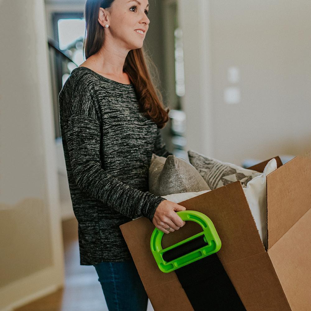 "Ergonomiskt, justerbart lyftbälte för tunga möbler, i slitstark nylon, svart färg, med breda remmar för bekvämt grepp."