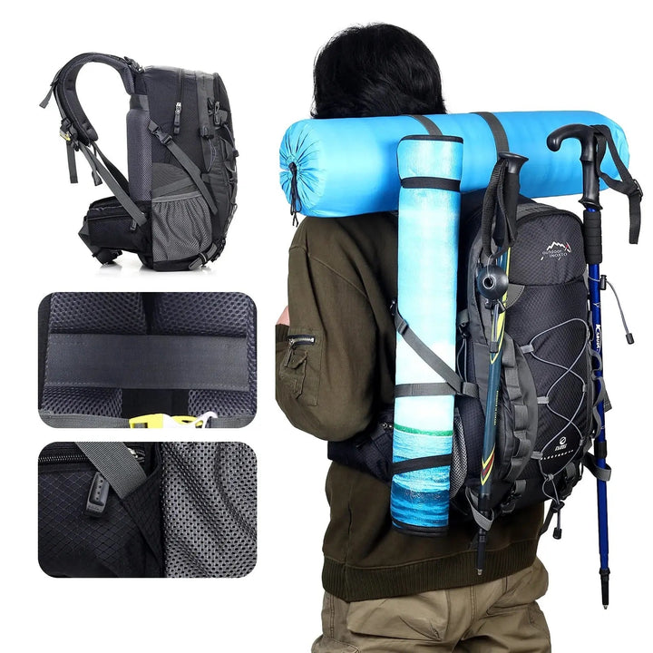 Justerbara remmar på ExplorerMax trekkingryggsäck. Komfortabel 40L unisex ryggsäck för vandring & utomhusbruk.
