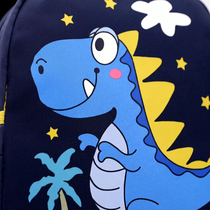 Ryggsäck för barn, färgglad med glad dinosaurie. Perfekt för förskolan.