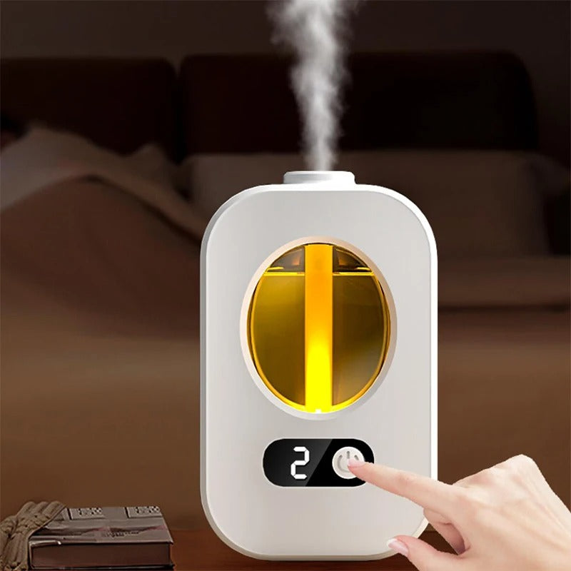 Närbild på automatisk aromadiffusor med digital display och beröringskontroll