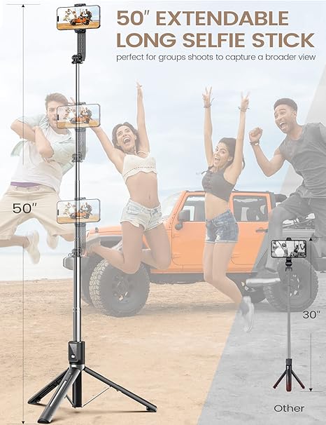 Selfie stick med trådlös fjärrkontroll och justerbar fyllnadsbelysning för bra ljus