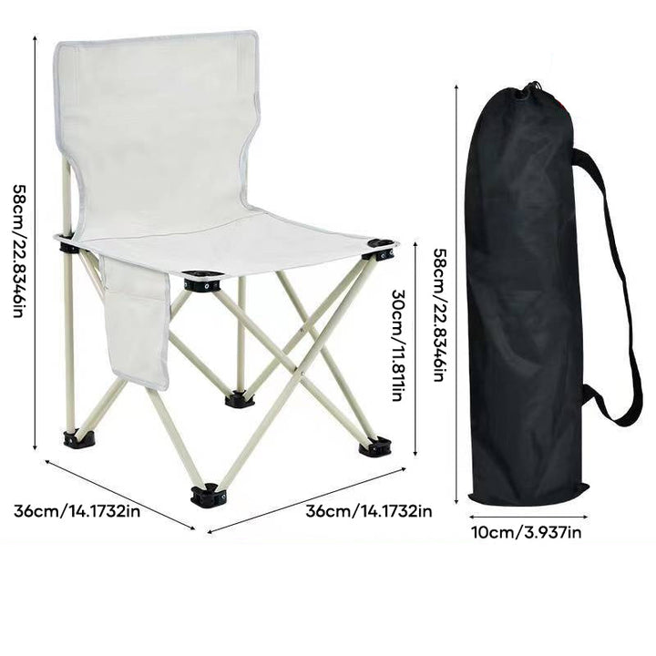 Fällbar campingstol i flera färger, robust design med sidofickor, tillverkad i oxfordväv och stålram för utomhusbruk.