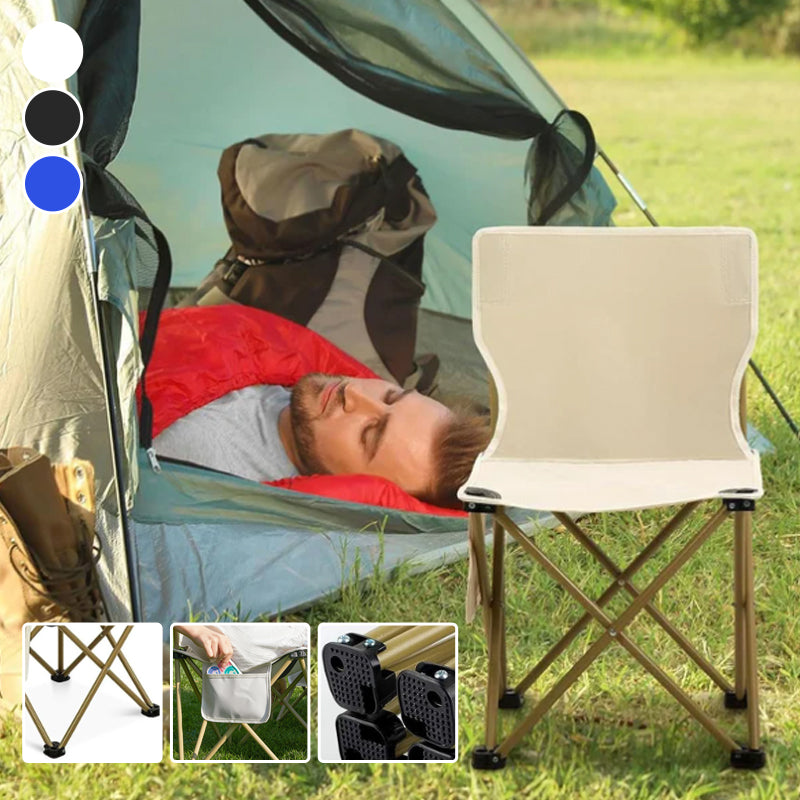 Fällbar campingstol i flera färger, robust design med sidofickor, tillverkad i oxfordväv och stålram för utomhusbruk.