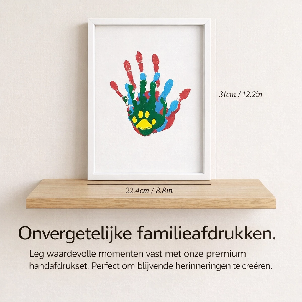 Detaljbild på färgglada handavtryck skapade med familjesetet