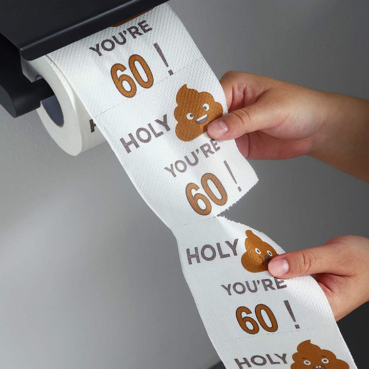"Färgfullt födelsedagstoalettpapper med roliga motiv, perfekt för överraskningar och att skapa glada stunder i badrummet."