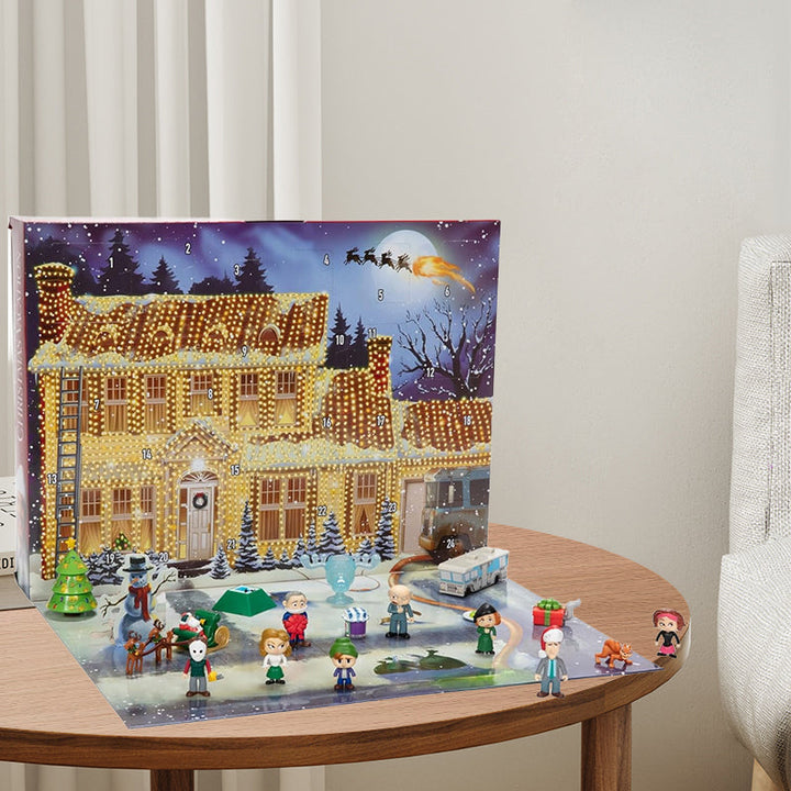 "Färgglad adventskalender med 24 luckor, lämplig för familjer. Perfekt juldekoration för ett hemtrevligt och festligt inslag.