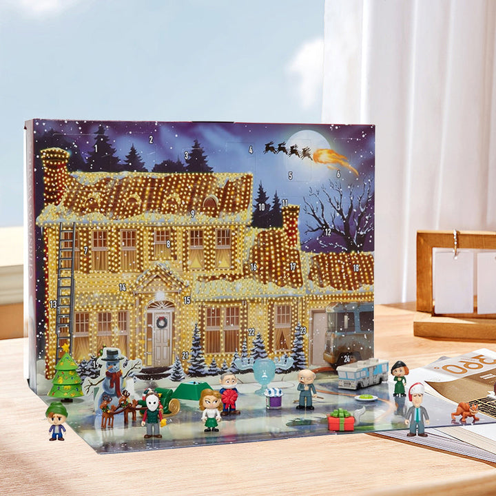 "Färgglad adventskalender med 24 luckor, lämplig för familjer. Perfekt juldekoration för ett hemtrevligt och festligt inslag.