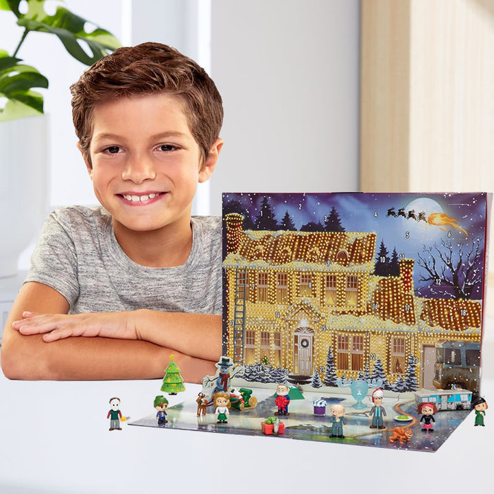 "Färgglad adventskalender med 24 luckor, lämplig för familjer. Perfekt juldekoration för ett hemtrevligt och festligt inslag.