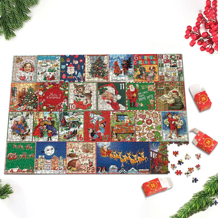 "Färgglad adventskalender med 24 luckor, lämplig för familjer. Perfekt juldekoration för ett hemtrevligt och festligt inslag.